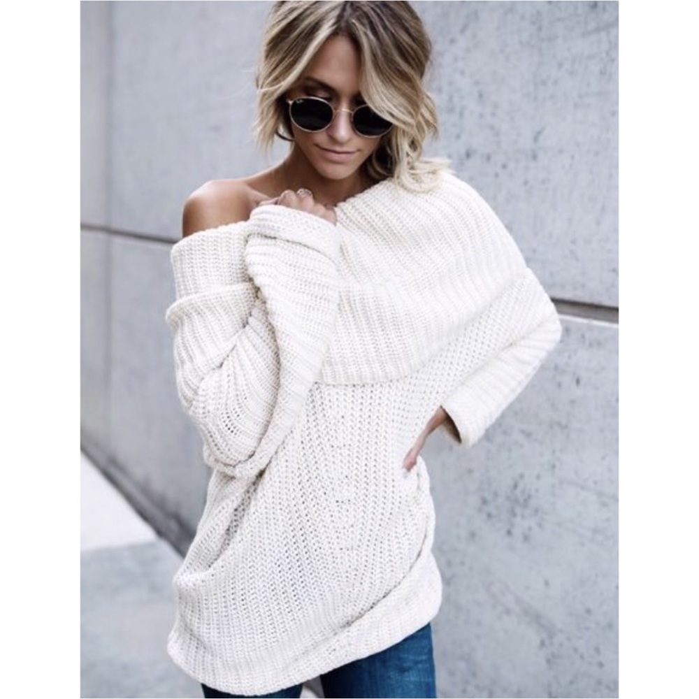 🆕Carrie Fold Over Knit Sweater Cream - Picture 8 of 8